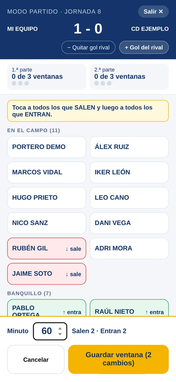 Modo partido: cambios desde la banda